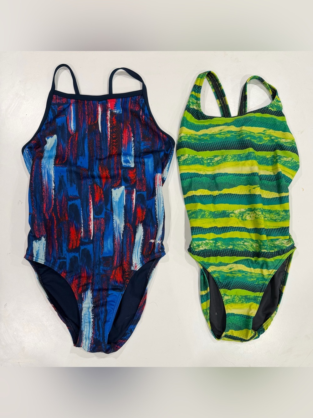 2 Sporti Competative one piece Swimsuits, 1 Flyback, 1 wide strap - Size 34 / 8